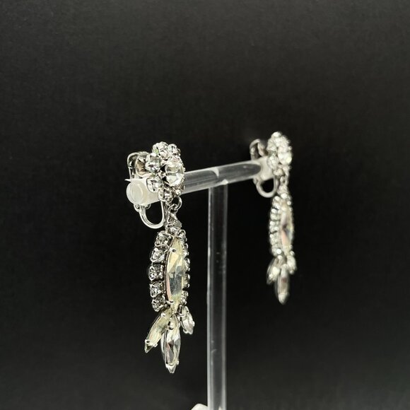 Vintage Signed Sherman Clear Rhinestone Clip on Earrings Bright and Sparkling 2" - Picture 5 of 10